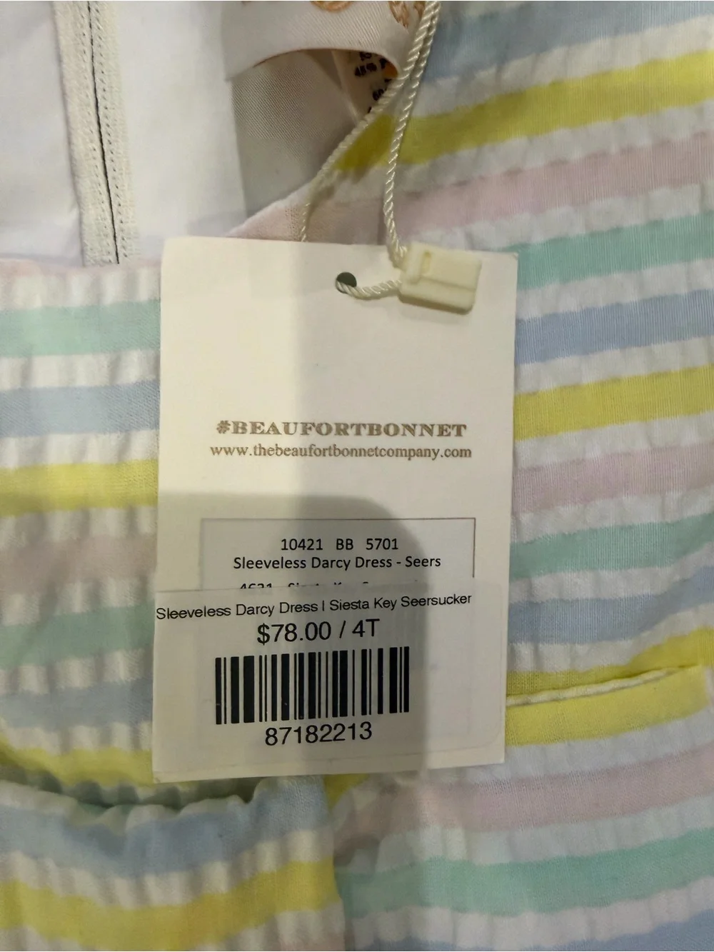 The Beaufort Bonnet Company Pastel Multi-Stripe Bow Dress- NWT